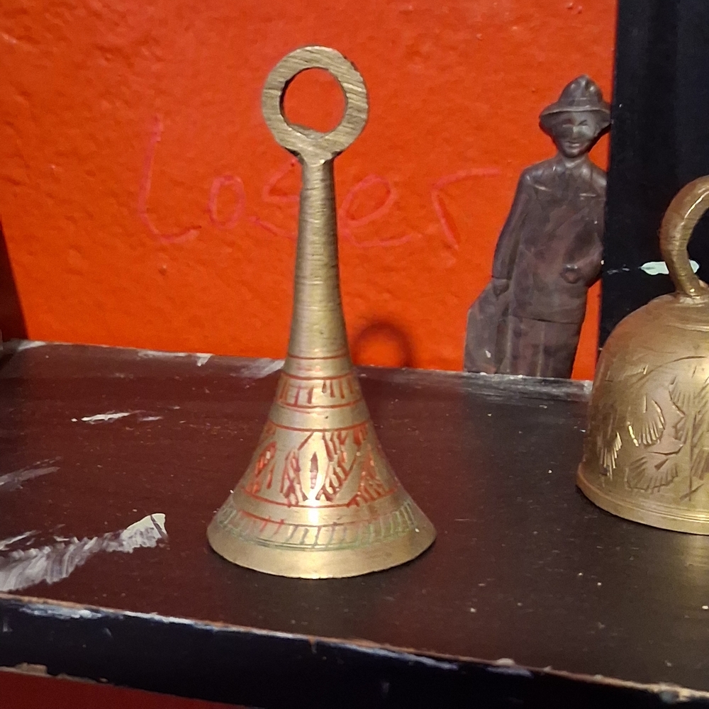Decorative Brass Bell with Red Accents